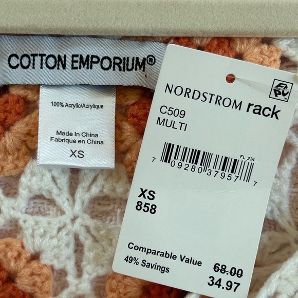 Cotton Emporium orange & brown granny squares crocheted crop top boho XS NWT - Picture 4 of 5